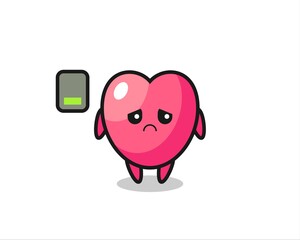 heart symbol mascot character doing a tired gesture