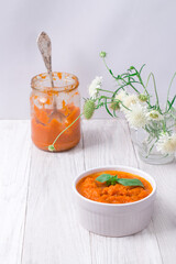 Squash spread, zucchini caviar and ingredients. Healthy food