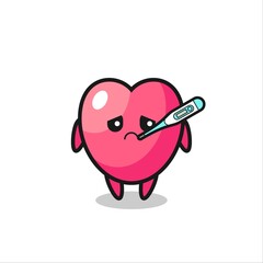 heart symbol mascot character with fever condition