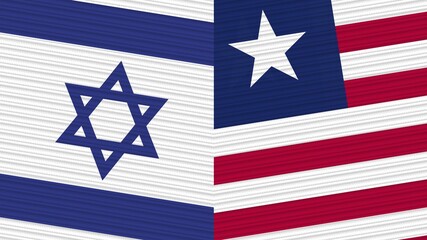 Liberia and Israel Two Half Flags Together Fabric Texture Illustration
