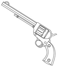 Vector vintage gun with drum coloring book . Illustration on a white isolated background.