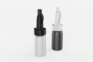 Obraz premium Realistic dropper bottle. Cosmetic blank vials for liquid drug. bottles template isolated on white background. 3d illustration