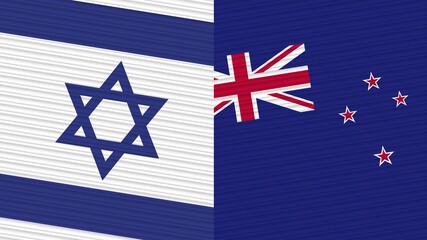 New Zealand and Israel Two Half Flags Together Fabric Texture Illustration