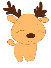 A simple cute Christmas deer with small horns and a ponytail smiles