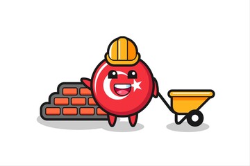 Cartoon character of turkey flag badge as a builder