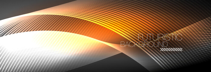 Naklejka premium Abstract neon glowing light in the dark with waves. Shiny magic energy and motion concept, vector abstract wallpaper background