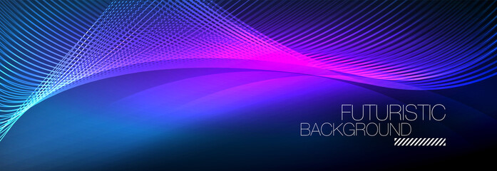 Abstract neon glowing light in the dark with waves. Shiny magic energy and motion concept, vector abstract wallpaper background
