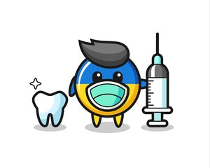 Mascot character of ukraine flag badge as a dentist