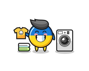 Mascot cartoon of ukraine flag badge with washing machine