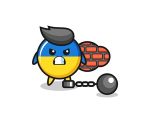 Character mascot of ukraine flag badge as a prisoner