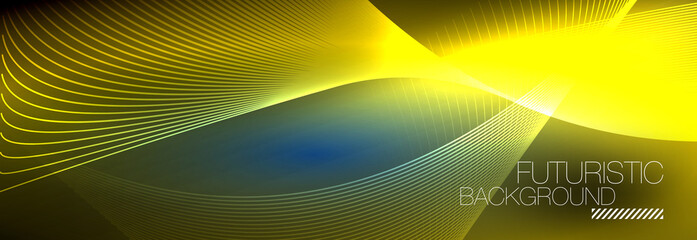 Abstract neon glowing light in the dark with waves. Shiny magic energy and motion concept, vector abstract wallpaper background