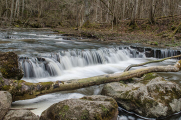 The rocky Valgale waterfall, photographed with a long exposure.