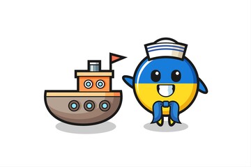 Character mascot of ukraine flag badge as a sailor man