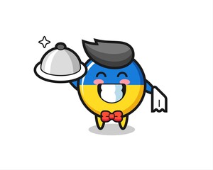 Character mascot of ukraine flag badge as a waiters