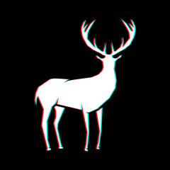 Anaglyph effect of the deer logo on a black background. For printing on clothing, the symbol of the organization. For your design.