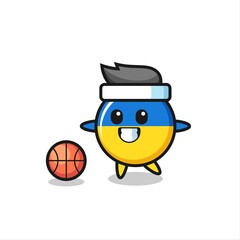 Illustration of ukraine flag badge cartoon is playing basketball