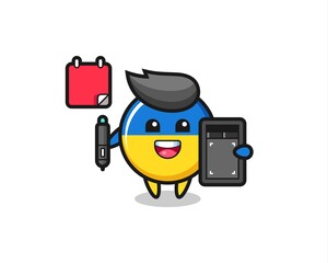 Illustration of ukraine flag badge mascot as a graphic designer