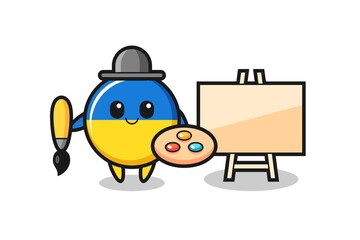 Illustration of ukraine flag badge mascot as a painter