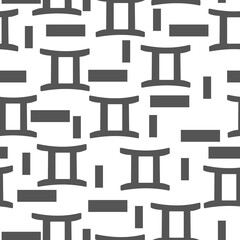 Fototapeta premium Seamless pattern of gray silhouettes of the zodiac sign Gemini and rectangles of different sizes on a white background