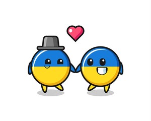 ukraine flag badge cartoon character couple with fall in love gesture
