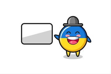 ukraine flag badge cartoon illustration doing a presentation
