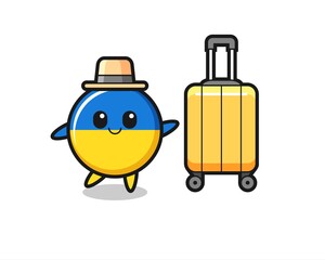 ukraine flag badge cartoon illustration with luggage on vacation