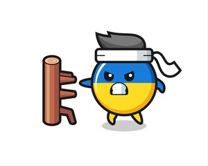 ukraine flag badge cartoon illustration as a karate fighter