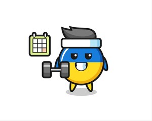 ukraine flag badge mascot cartoon doing fitness with dumbbell