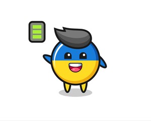 ukraine flag badge mascot character with energetic gesture