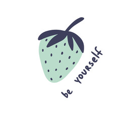 Scandinavian style hand drawn strawberry and lettering. Cute vector illustration