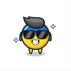 Cartoon mascot of ukraine flag badge with cool gesture