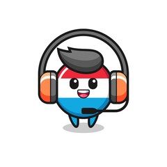 Cartoon mascot of luxembourg flag badge as a customer service