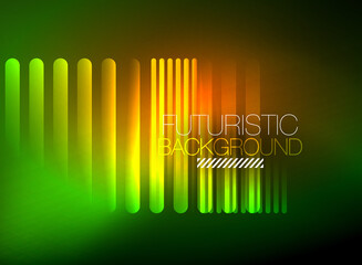Bright neon color techno abstract background, shiny glowing neon lines in the dark background
