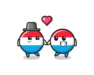 luxembourg flag badge cartoon character couple with fall in love gesture