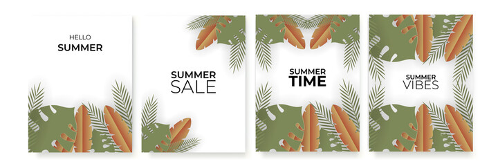 Colorful summer tropical background vector. Palm leaves, monstera leaf, Botanical background design for wall framed prints, wall art, invitation, canvas prints, poster, home decor, cover, wallpaper.