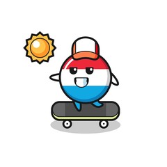 Fototapeta premium luxembourg flag badge character illustration ride a skateboard