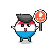 luxembourg flag badge character illustration holding a stop sign