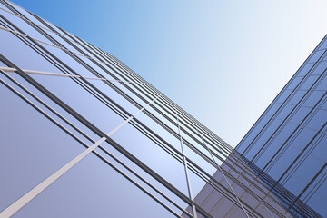 Fototapeta na wymiar Low angle view of futuristic architecture, Skyscraper of corporate office building, 3D rendering.