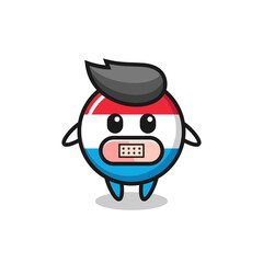 Cartoon Illustration of luxembourg flag badge with tape on mouth