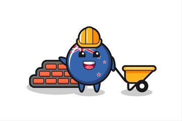 Cartoon character of new zealand flag badge as a builder