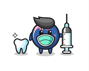 Mascot character of new zealand flag badge as a dentist