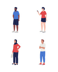 Fototapeta na wymiar People waiting in queue semi flat color vector characters set. Multiracial figures. Full body people on white. Clients isolated modern cartoon style illustration for graphic design and animation