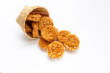 Rice cracker with coconut palm sugar on white