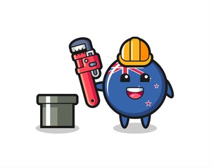 Character Illustration of new zealand flag badge as a plumber