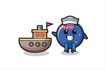 Character mascot of new zealand flag badge as a sailor man
