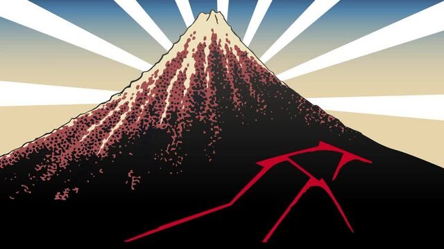 富士山のアップと白い光