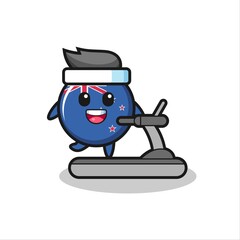 new zealand flag badge cartoon character walking on the treadmill