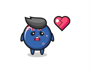 new zealand flag badge cartoon illustration is broken heart