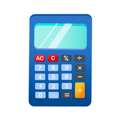 vector Blue Calculator with Buttons and display. Office Tool for Accounting, Bookkeeping.School Equipment for Mathematics and Algebra. Isolated on a white background.