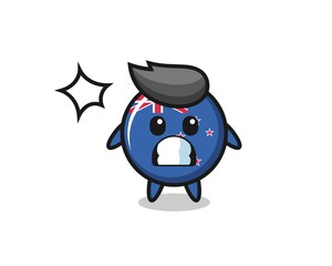 new zealand flag badge character cartoon with shocked gesture